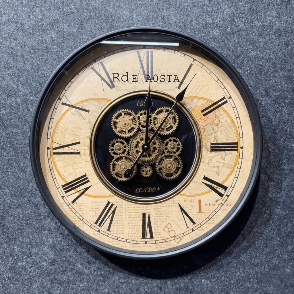 Classic Roman Dial Metal Gear Wall Clock