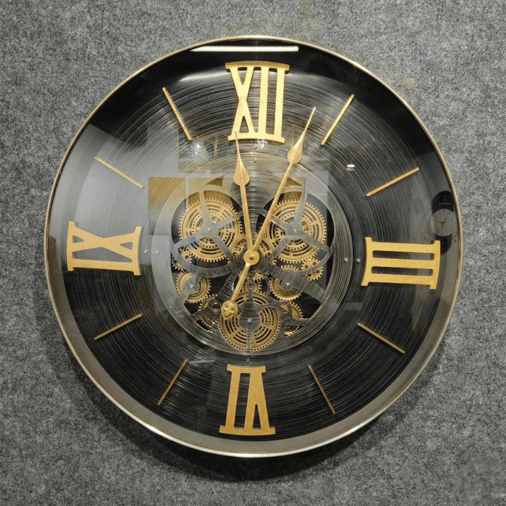 Luxury Black & Gold Metal Gear Wall Clock