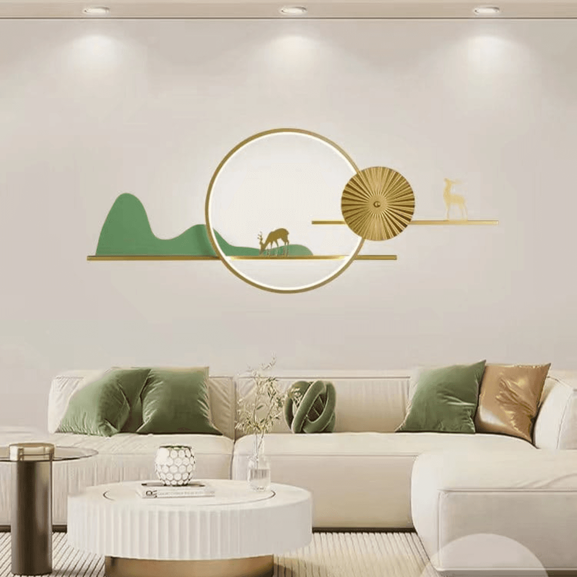 LED Metal Art Golden Horizon Abstract Deer & Mountain Lighted Wall Decor