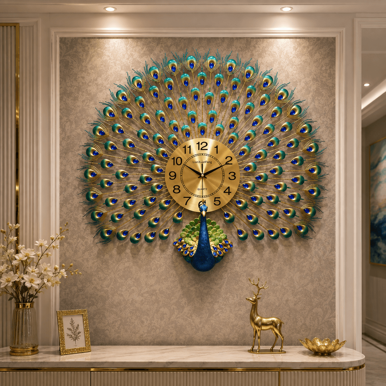 Peacock Wall Clock (115x65cm)
