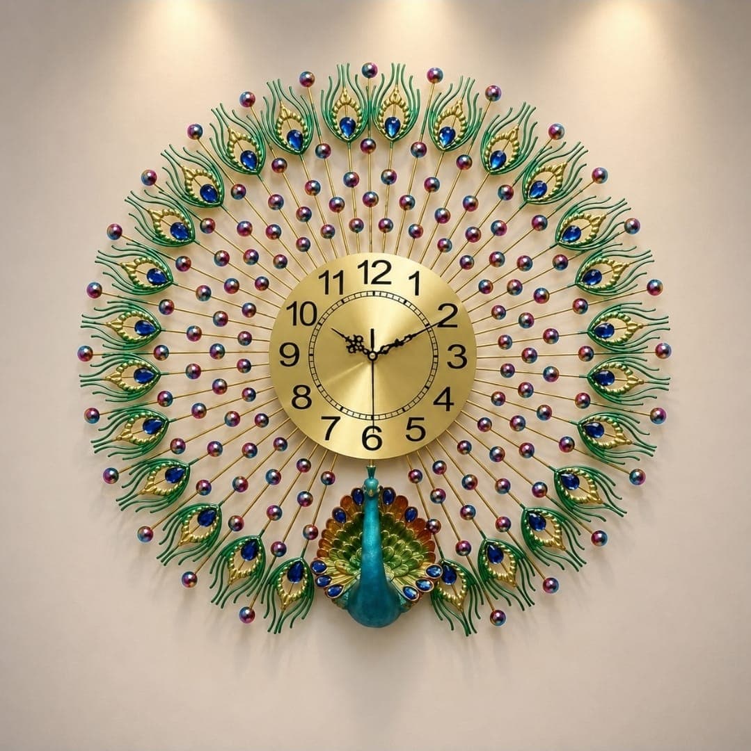 Peacock Wall Clock (70x70cm, Design D)