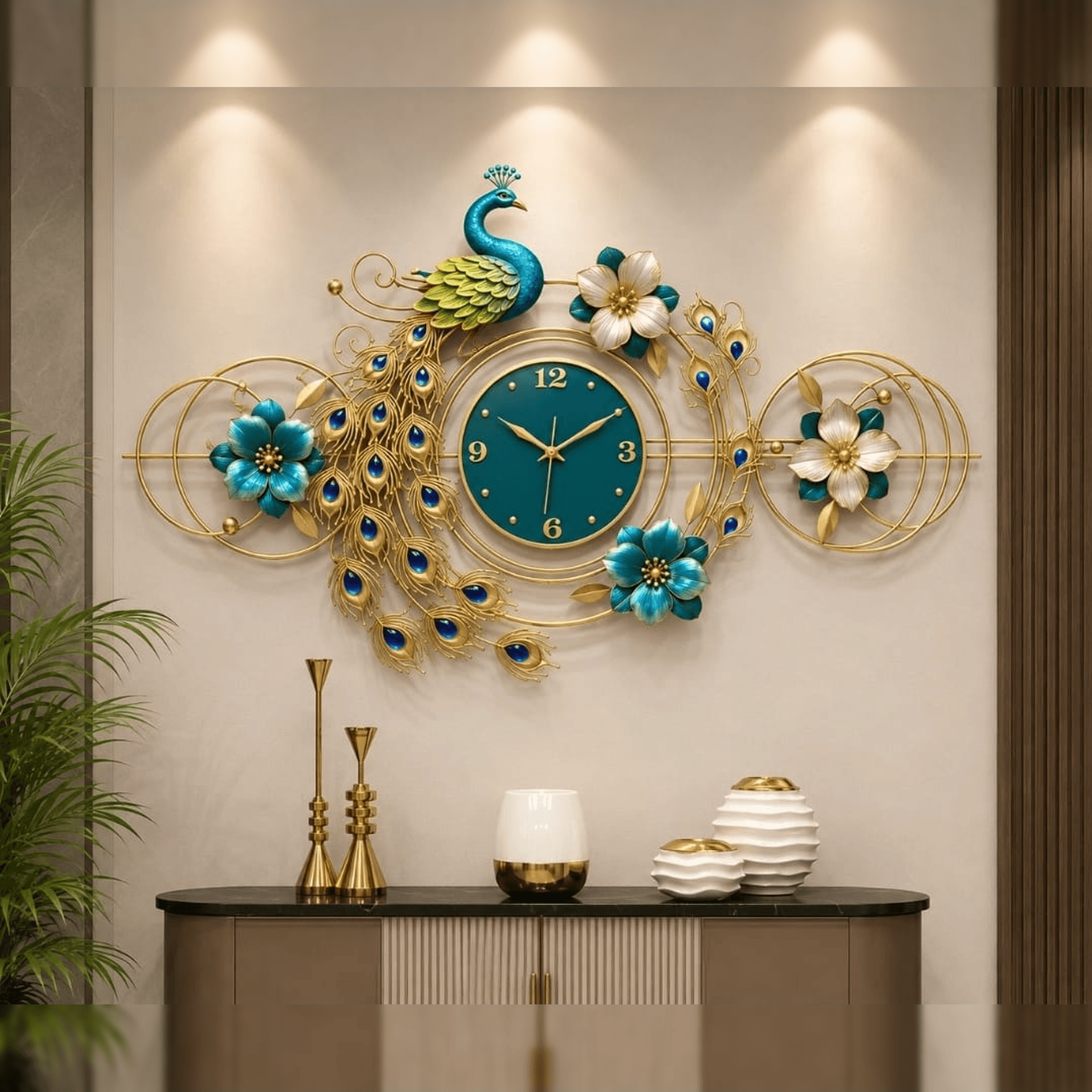 Peacock Wall Clock – Artistic Blooming (115x65cm)