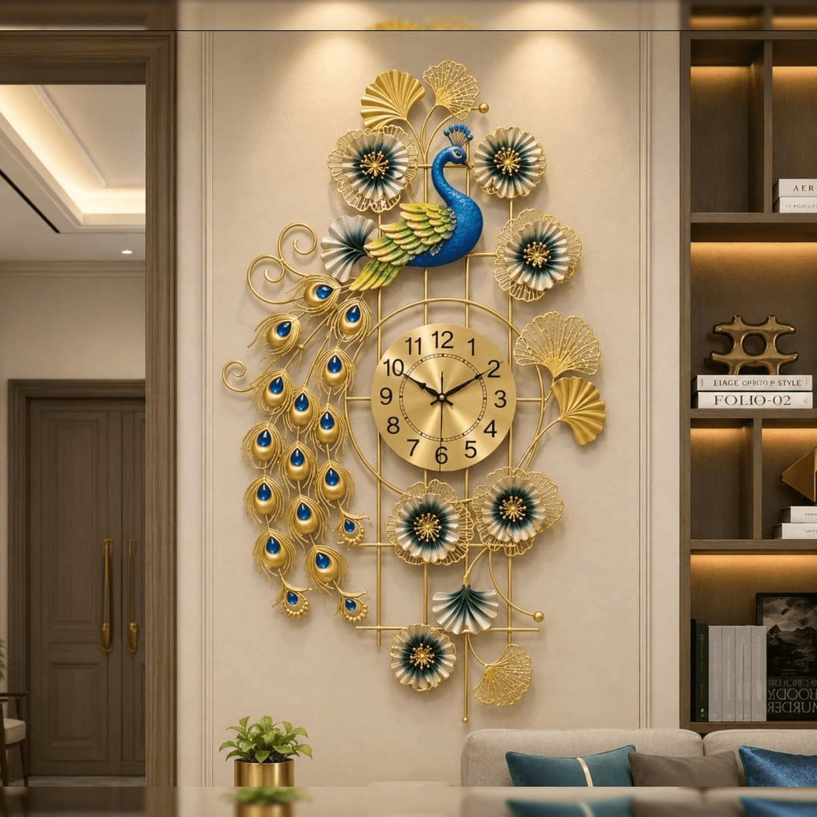 Peacock Wall Clock – Grand Feather (100x55cm)