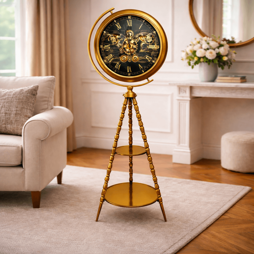 Royal Vintage Tripod Floor Clock – Antique Gold Finish
